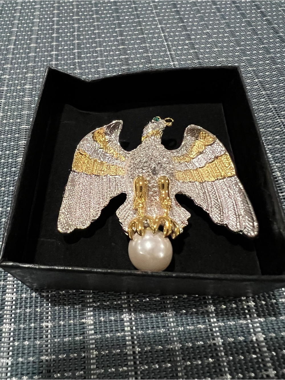 Vintage Gold & Silver Eagle Pearl Brooch or Pendant from the 1960’s